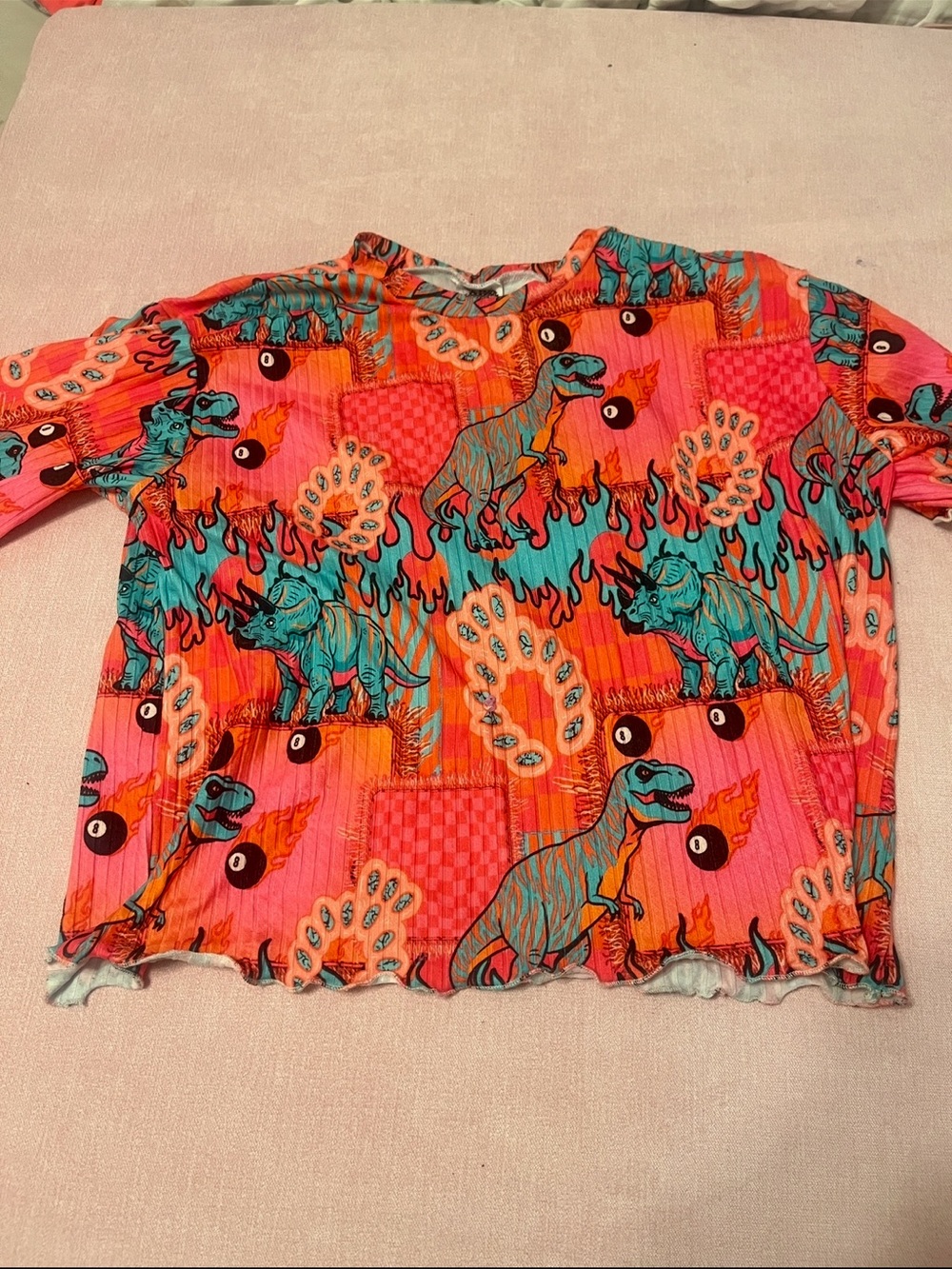 Kids Long Sleeve Pink & Teal Dinosaur Print Tee